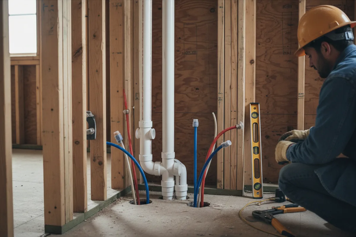 Drain and supply rough-in during Drain Cleaning in Brookhaven